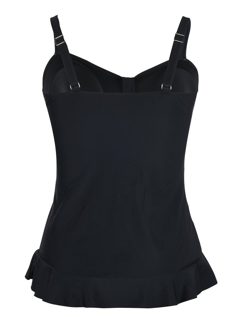 Hilor Women's 50's Retro Ruched Tankini Swimsuit Tops with Ruffled Hem Black 14 - Image 5